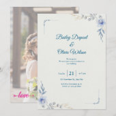 Elegant Blue Floral Wedding Invitation Kaart (Voorkant / Achterkant)