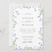 Elegant Blue Floral Wedding Invitation Kaart (Voorkant)