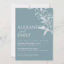 Elegant Blue Floral Wedding Invitation