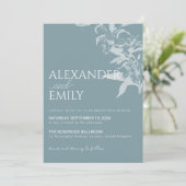 Elegant Blue Floral Wedding Invitation Kaart (Staand voorkant)