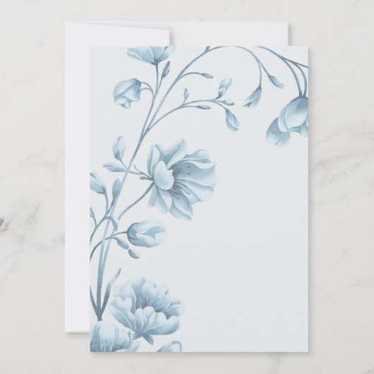 Elegant Blue Floral Wedding Invitation Kaart (Achterkant)