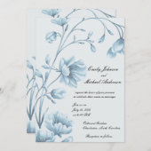 Elegant Blue Floral Wedding Invitation Kaart (Voorkant / Achterkant)