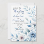 Elegant Blue Floral Wedding Invitation Kaart (Voorkant)