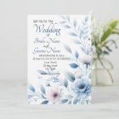 Elegant Blue Floral Wedding Invitation Kaart (Staand voorkant)