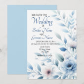 Elegant Blue Floral Wedding Invitation Kaart (Voorkant / Achterkant)