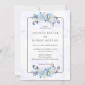 Elegant Blue Floral Wedding Invitation Kaart (Voorkant)