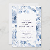 Elegant Blue Floral Wedding Invitation Kaart (Voorkant)
