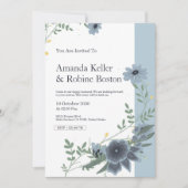 Elegant Blue Floral Wedding Invitation Kaart (Voorkant)