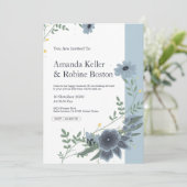 Elegant Blue Floral Wedding Invitation Kaart (Staand voorkant)
