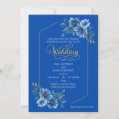 Elegant Blue Floral Wedding Invitation Kaart (Voorkant)