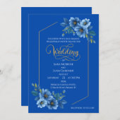 Elegant Blue Floral Wedding Invitation Kaart (Voorkant / Achterkant)