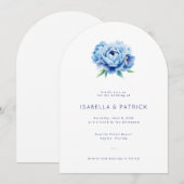 Elegant Blue Floral Wedding Invitation Kaart (Voorkant / Achterkant)