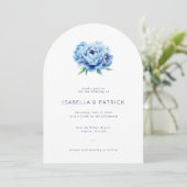 Elegant Blue Floral Wedding Invitation Kaart (Staand voorkant)