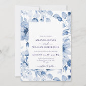 Elegant Blue Floral Wedding Invitation Kaart (Voorkant)