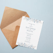 Elegant Blue Floral Wedding Invitation Kaart