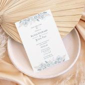 Elegant Blue Floral Wedding Invitation Kaart