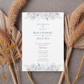 Elegant Blue Floral Wedding Invitation Kaart