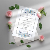Elegant Blue Floral Wedding Invitation Kaart