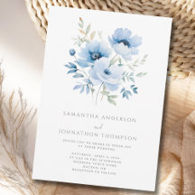 Elegant Blue Floral Wedding Invitation