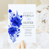 Elegant Blue Floral Wedding Invitation Kaart