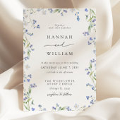 Elegant Blue Floral Wedding Invitation Kaart
