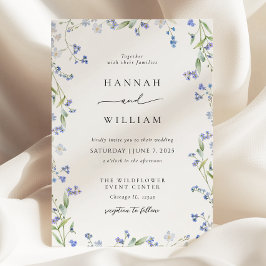 Elegant Blue Floral Wedding Invitation Kaart