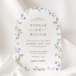 Elegant Blue Floral Wedding Invitation Kaart