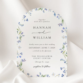 Elegant Blue Floral Wedding Invitation Kaart