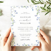 Elegant Blue Floral Wedding Invitation Kaart