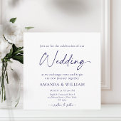 Elegant Blue Floral Wedding Invitation Kaart