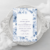 Elegant Blue Floral Wedding Invitation Kaart