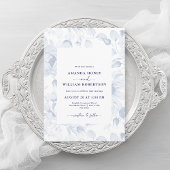 Elegant Blue Floral Wedding Invitation Kaart
