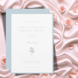 Elegant Blue Floral Wedding Invitation Kaart