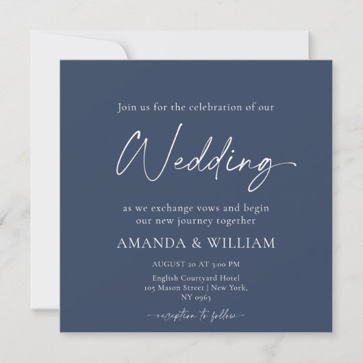 Elegant Blue Floral Wedding Invitation Kaart (Voorkant)