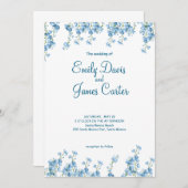Elegant Blue Floral Wedding Invitation Kaart (Voorkant / Achterkant)