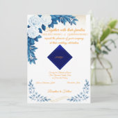 Elegant Blue Floral Wedding Invitation on White Kaart (Staand voorkant)