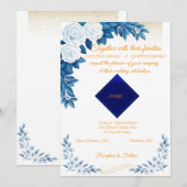 Elegant Blue Floral Wedding Invitation on White Kaart (Voorkant / Achterkant)