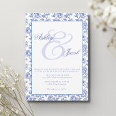 Elegant Blue Floral Wedding Invitation Save The Date