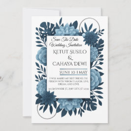  Elegant Blue Floral Wedding Invitation Template   Kaart