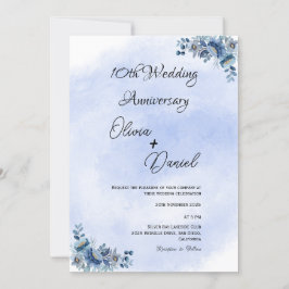 Elegant Blue Floral Wedding Jubileum Uitnodiging