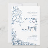 Elegant Blue Floral Wedding Kaart (Voorkant)