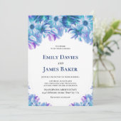 Elegant Blue Floral Wedding Kaart (Staand voorkant)