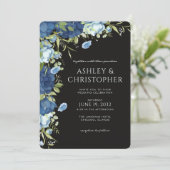 Elegant Blue Floral Wedding Kaart (Staand voorkant)