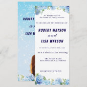 Elegant Blue Floral Wedding Kaart (Voorkant / Achterkant)