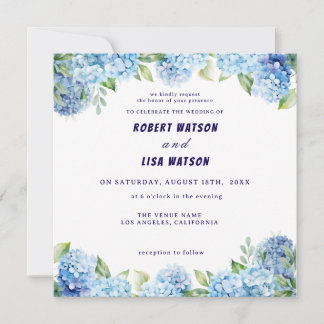 Elegant Blue Floral Wedding  Kaart