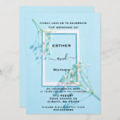 Elegant Blue Floral Wedding Kaart (Voorkant / Achterkant)