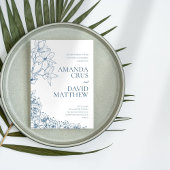 Elegant Blue Floral Wedding Kaart