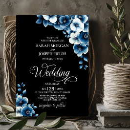 Elegant Blue Floral Wedding Kaart