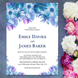 Elegant Blue Floral Wedding Kaart