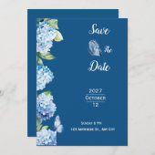 Elegant Blue Floral Wedding Kaart (Voorkant / Achterkant)